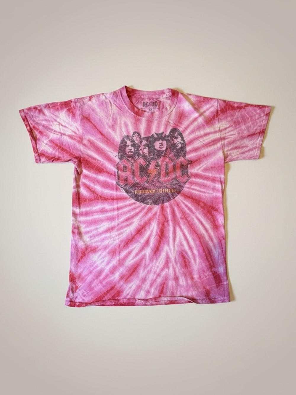 AC/DC Pink Tie-Dye Graphic Short Sleeve Tee